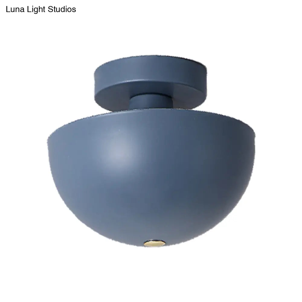 Contemporary Metal Dining Room Semi Flush Mount Ceiling Light - Pink/Yellow/Navy Bowl Design Single
