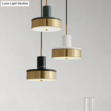 Contemporary Metal Drum Pendant Lamp With Led Light For Dining Room - Black/White/Dark Green