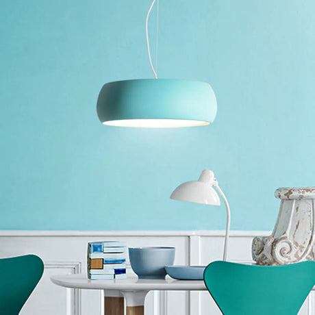 Contemporary Metal Drum Pendant Light For Dining Room Ceilings Blue