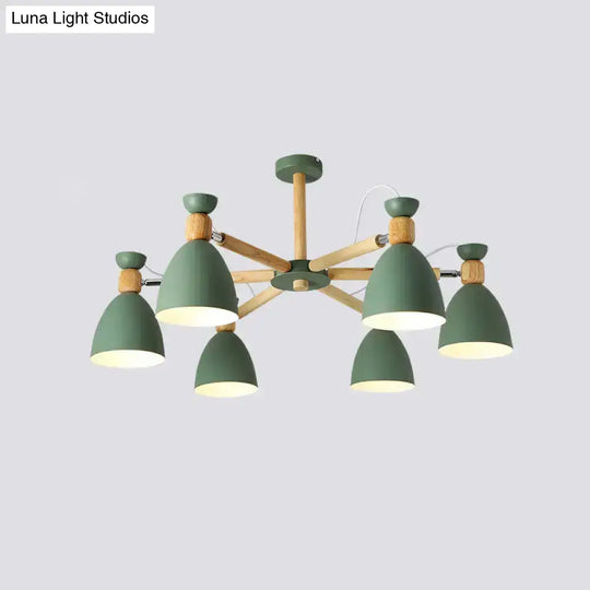 Contemporary Metal Flared Semi-Flush Mount Ceiling Light With Wood Arm - Ideal For Living Room 6 /