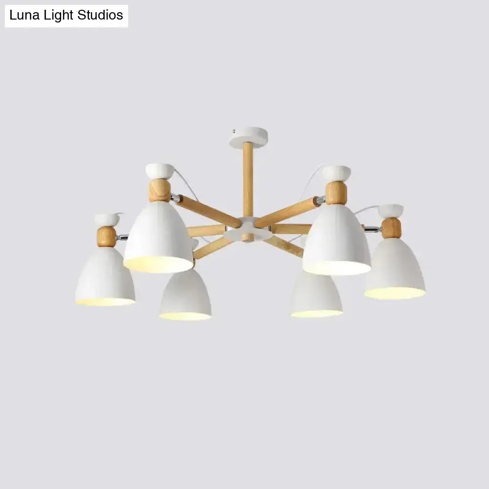 Contemporary Metal Flared Semi-Flush Mount Ceiling Light With Wood Arm - Ideal For Living Room 6 /