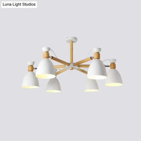 Contemporary Metal Flared Semi-Flush Mount Ceiling Light With Wood Arm - Ideal For Living Room 6 /