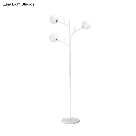 Contemporary Metal Floor Lamp - Tree-Like Design With 3 Bulbs Black/White Bedroom Lighting
