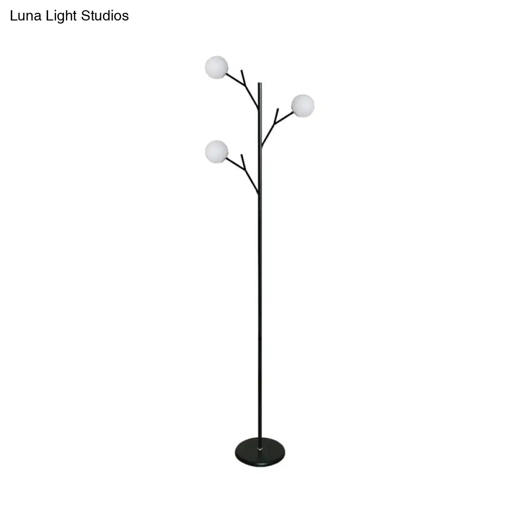 Contemporary Metal Floor Lamp - Tree-Like Design With 3 Bulbs Black/White Bedroom Lighting