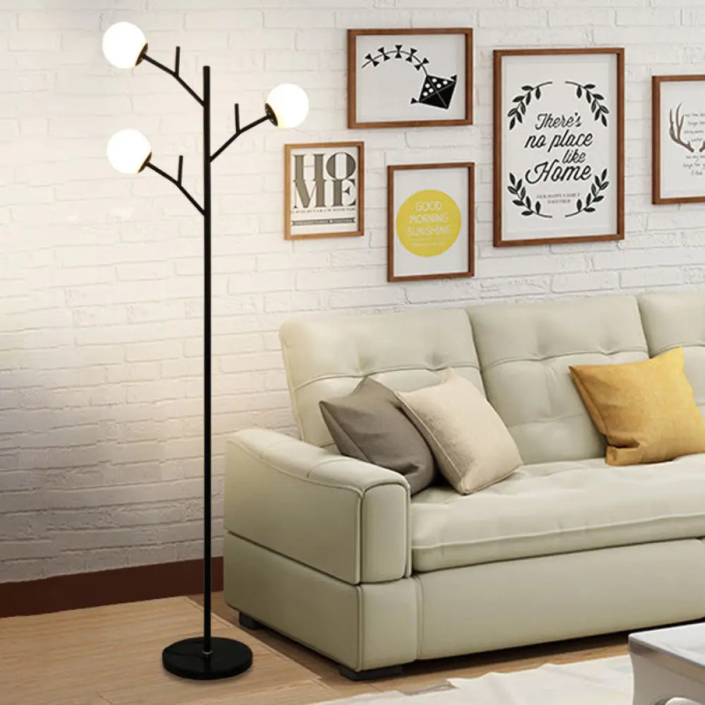 Contemporary Metal Floor Lamp - Tree-Like Design With 3 Bulbs Black/White Bedroom Lighting Black