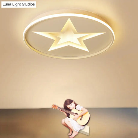 Contemporary Metal Flush Mount Star Ceiling Lamp White Finish For Living Room Illumination
