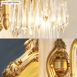 Contemporary Metal Gooseneck Wall Lamp With Clear Crystal Prism In Gold For Corridor