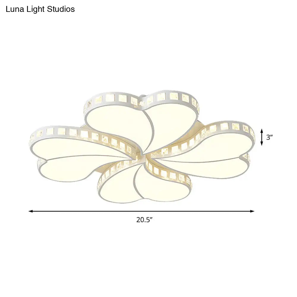 Contemporary Metal Led Ceiling Light - White Petal Flush Design For Living Room With Acrylic Shade