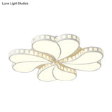 Contemporary Metal Led Ceiling Light - White Petal Flush Design For Living Room With Acrylic Shade