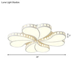 Contemporary Metal Led Ceiling Light - White Petal Flush Design For Living Room With Acrylic Shade