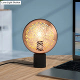 Contemporary Metal Mesh Drum Table Light In Gold/Rose Gold - 1-Light Desk Lamp With Plug-In Cord