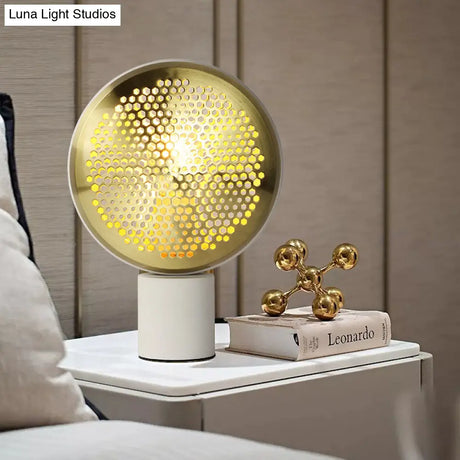 Contemporary Metal Mesh Drum Table Light In Gold/Rose Gold - 1-Light Desk Lamp With Plug-In Cord