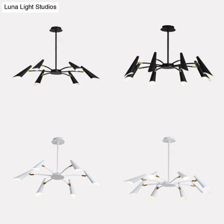 Contemporary Metal Pendant Chandelier - Spider Ceiling Lamp With 6/8 Black/White Lights