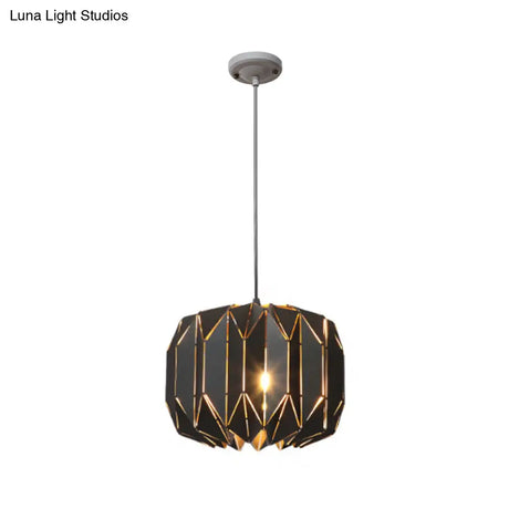 Contemporary Metal Pendant Lamp for Restaurants - Black/Silver Origami Design