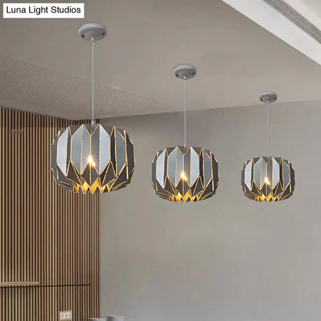 Contemporary Metal Pendant Lamp for Restaurants - Black/Silver Origami Design