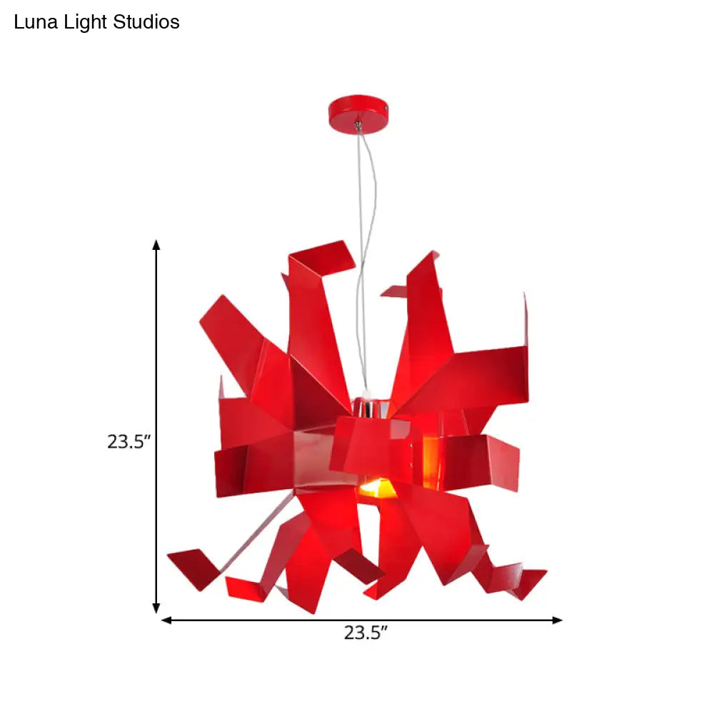 Red Metal Abstract Pendant Lamp - Contemporary Hanging Ceiling Light With 1 Bulb