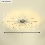 Contemporary Metal Semi Flush Mount Firework-Shaped Ceiling Light With Led Lights - Chrome/Gold