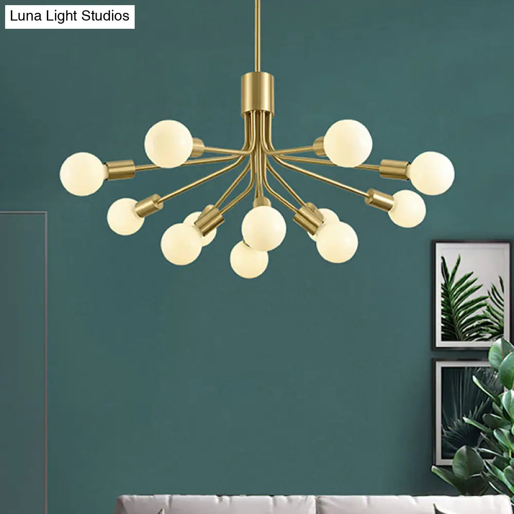 Sleek Sputnik Chandelier: Contemporary 12-Head Brass Pendant Light Fixture