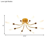 Contemporary Metal Sputnik Semi Flush Mount Lamp With White Glass Tube Shade - 6/8 Led Gold Lights