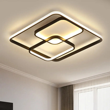 Contemporary Metal Square & Rectangle Ceiling Lamp - 16.5’/20.5’ W Led Black Flush Mount