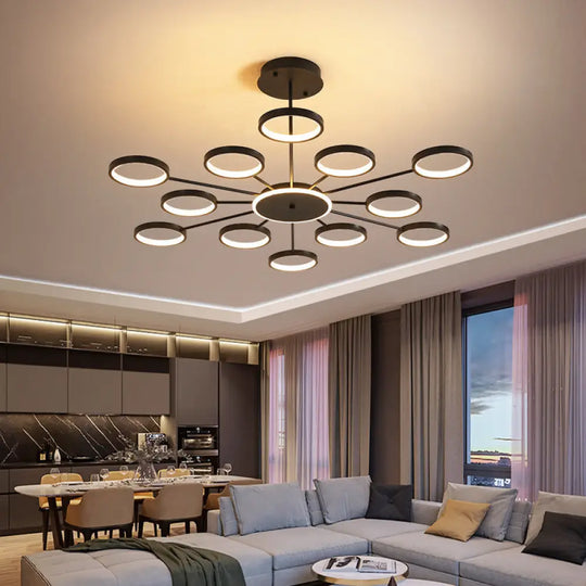Contemporary Metal Starburst Chandelier: Elegant Hanging Lamp For Living Room Black / 47.5 Third