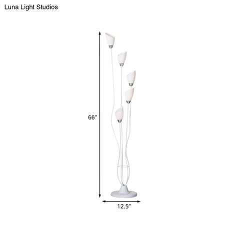 Contemporary Metal Torchiere Floor Lamp With 5-Bulbs - White Standing Light For Study Room