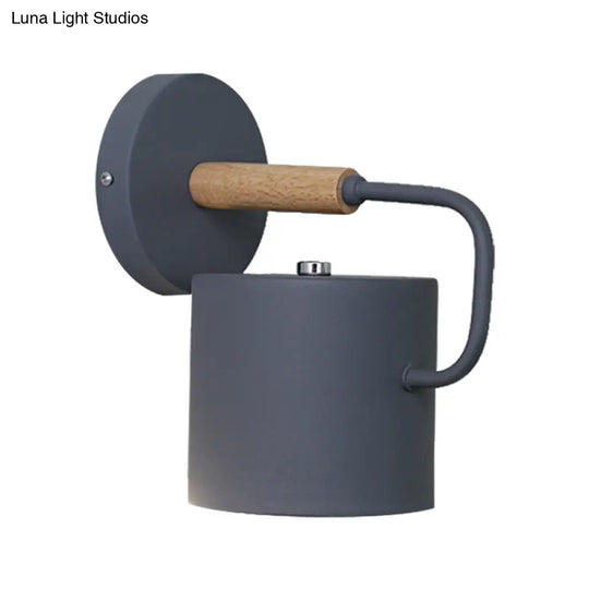 Contemporary Metal Wall Light Sconce - Cylindrical 5 W Gray/White/Green Mounts Over Table