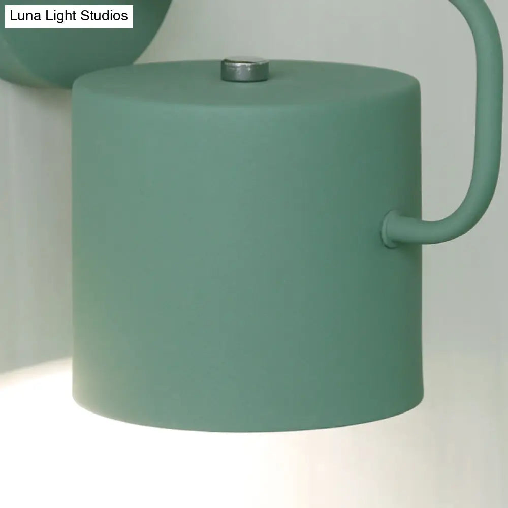 Contemporary Metal Wall Light Sconce - Cylindrical 5 W Gray/White/Green Mounts Over Table