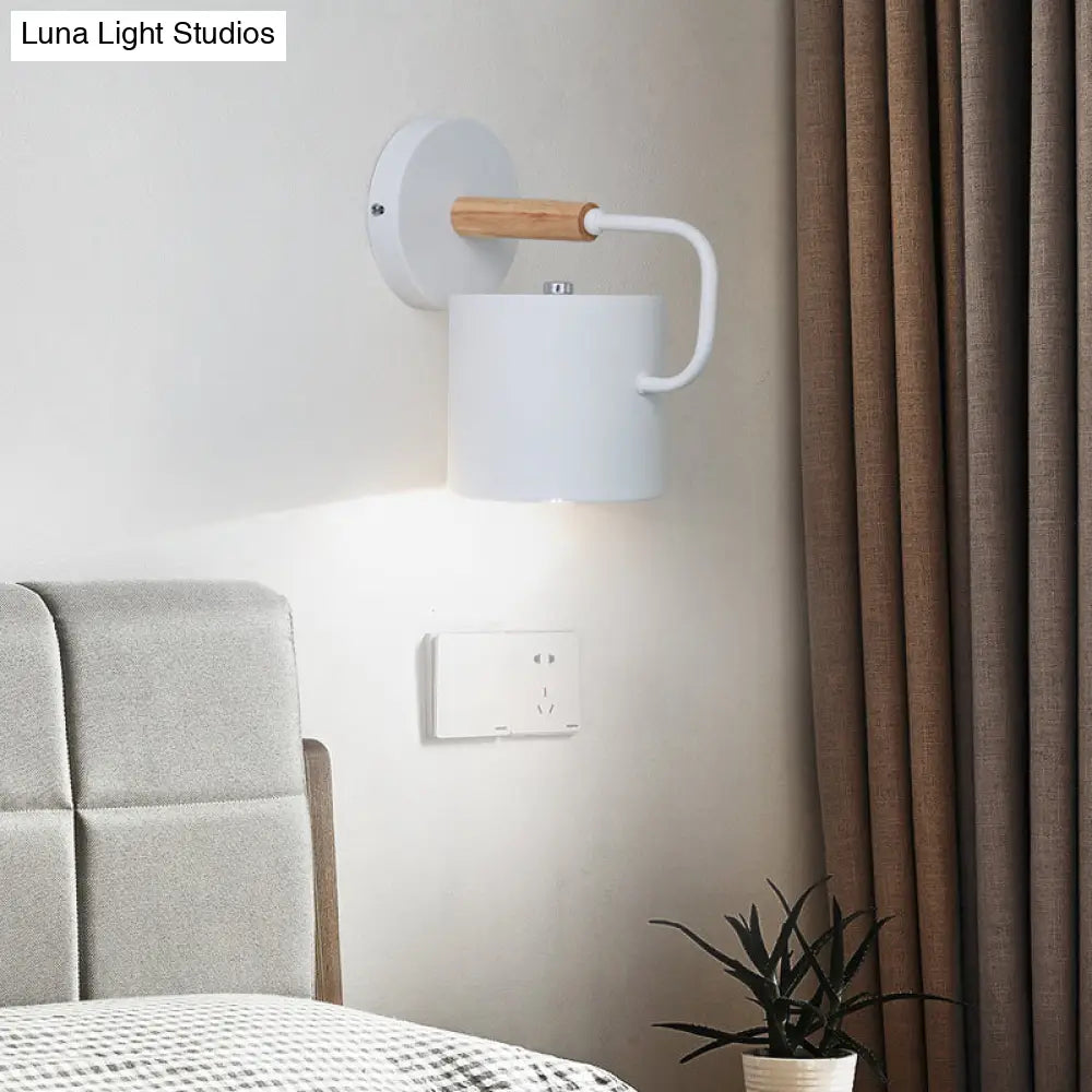 Contemporary Metal Wall Light Sconce - Cylindrical 5 W Gray/White/Green Mounts Over Table