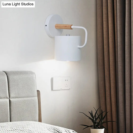 Contemporary Metal Wall Light Sconce - Cylindrical 5 W Gray/White/Green Mounts Over Table