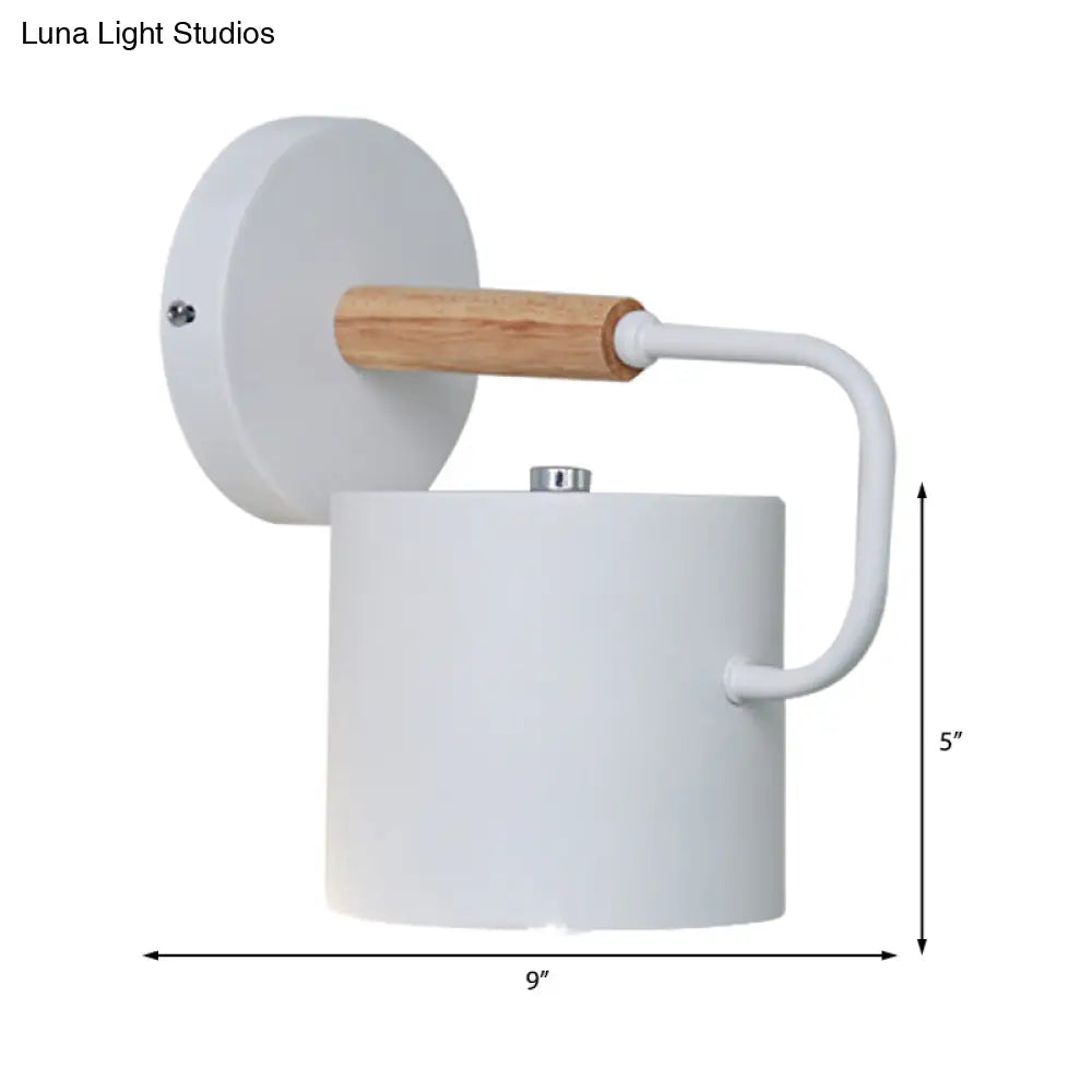 Contemporary Metal Wall Light Sconce - Cylindrical 5 W Gray/White/Green Mounts Over Table