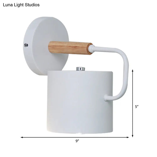 Contemporary Metal Wall Light Sconce - Cylindrical 5 W Gray/White/Green Mounts Over Table