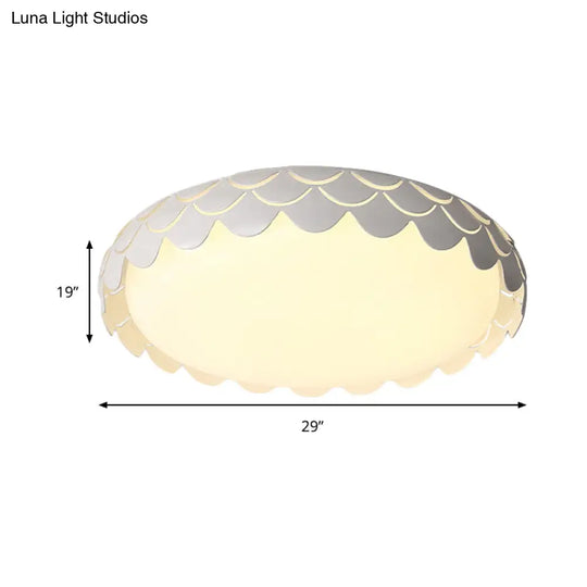 Contemporary Metal White Led Ceiling Lamp With Fish Scale Design - Ideal For Dining Room