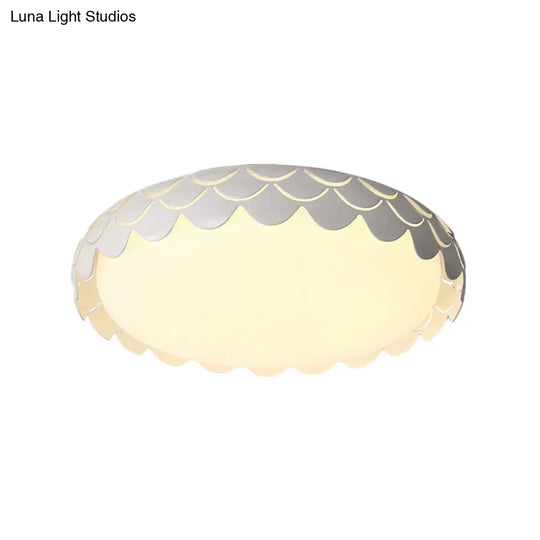 Contemporary Metal White Led Ceiling Lamp With Fish Scale Design - Ideal For Dining Room