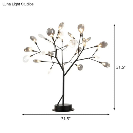 Contemporary Metallic Branch Desk Light: 27-Light Black Led Table Lamp With Smoke Gray Glass Shade