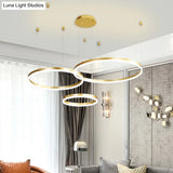 Contemporary Metallic Circle Led Chandelier In Gold/Coffee - Warm/White Light 3/4 Tiers
