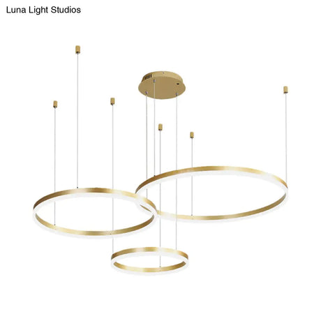 Contemporary Metallic Circle Led Chandelier In Gold/Coffee - Warm/White Light 3/4 Tiers