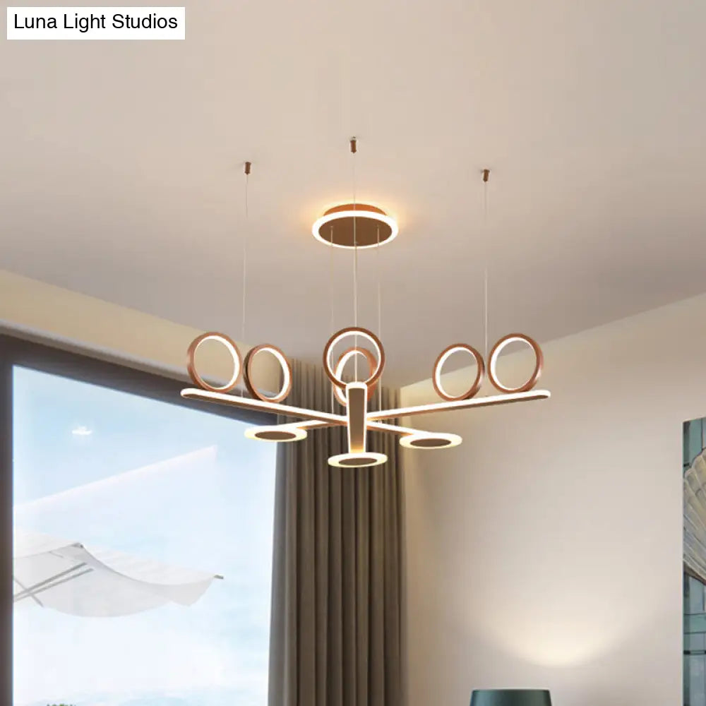 Contemporary Metallic Led Crossed Bar Chandelier Light In Warm/White Coffee / Warm