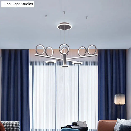 Contemporary Metallic Led Crossed Bar Chandelier Light In Warm/White Coffee / White