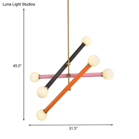 Contemporary Metallic Linear Pendant Chandelier With Led Suspension Light - Black/Pink/Orange 6 Bulb