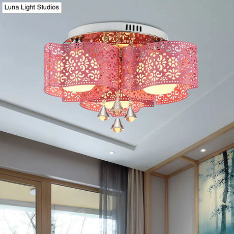 Contemporary Metallic Windmill Flushmount Light With Orb Frosted Glass Shade - Rose Red Finish (3/5