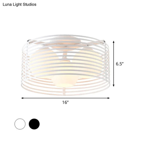 Contemporary Milk Glass Dome Flushmount: 3 - Head Flush Mount Ceiling Light With Black/White Drum