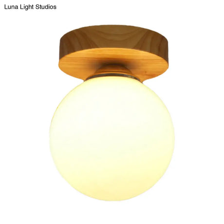 Contemporary Milk Glass Flushmount Light For Hallway - 1 White Ceiling Lamp