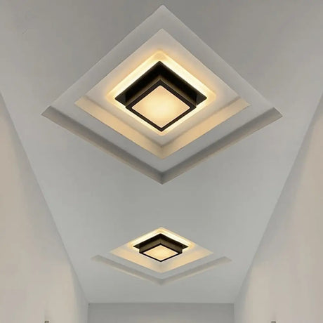 Contemporary Mini Round/Square Flush Mount Ceiling Light In Black/White With Metal Finish - Led