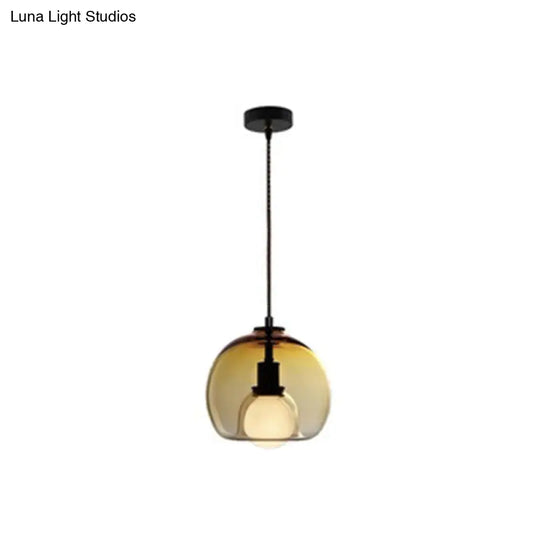 Contemporary Minimalist Glass Globe Pendant Light - Indoor Hanging Lamp Amber