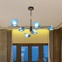 Contemporary Mussel-Shaped Ceiling Chandelier: 6/8-Bulb Living Room Suspension Lamp In Blue/Black &