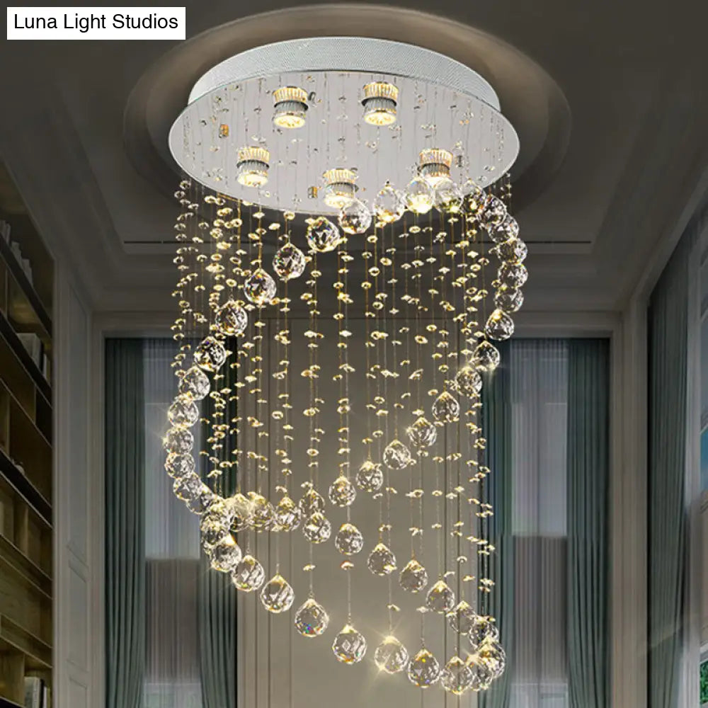 Contemporary Nickel Crystal Flush Mount Lamp With 5 Lights