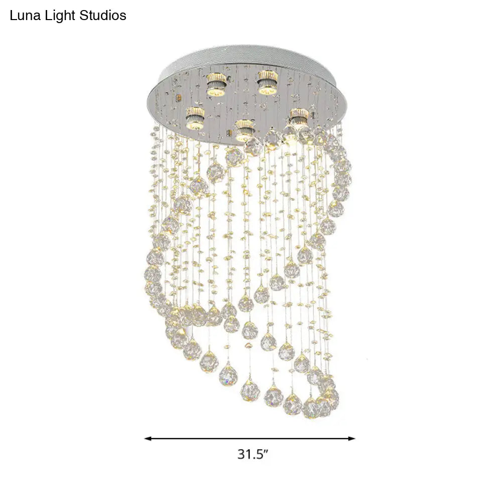Contemporary Nickel Crystal Flush Mount Lamp With 5 Lights