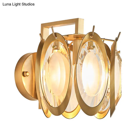 Contemporary Oval Wall Light With Clear Crystal Deco - Metallic 1-Light Fixture For Living Room