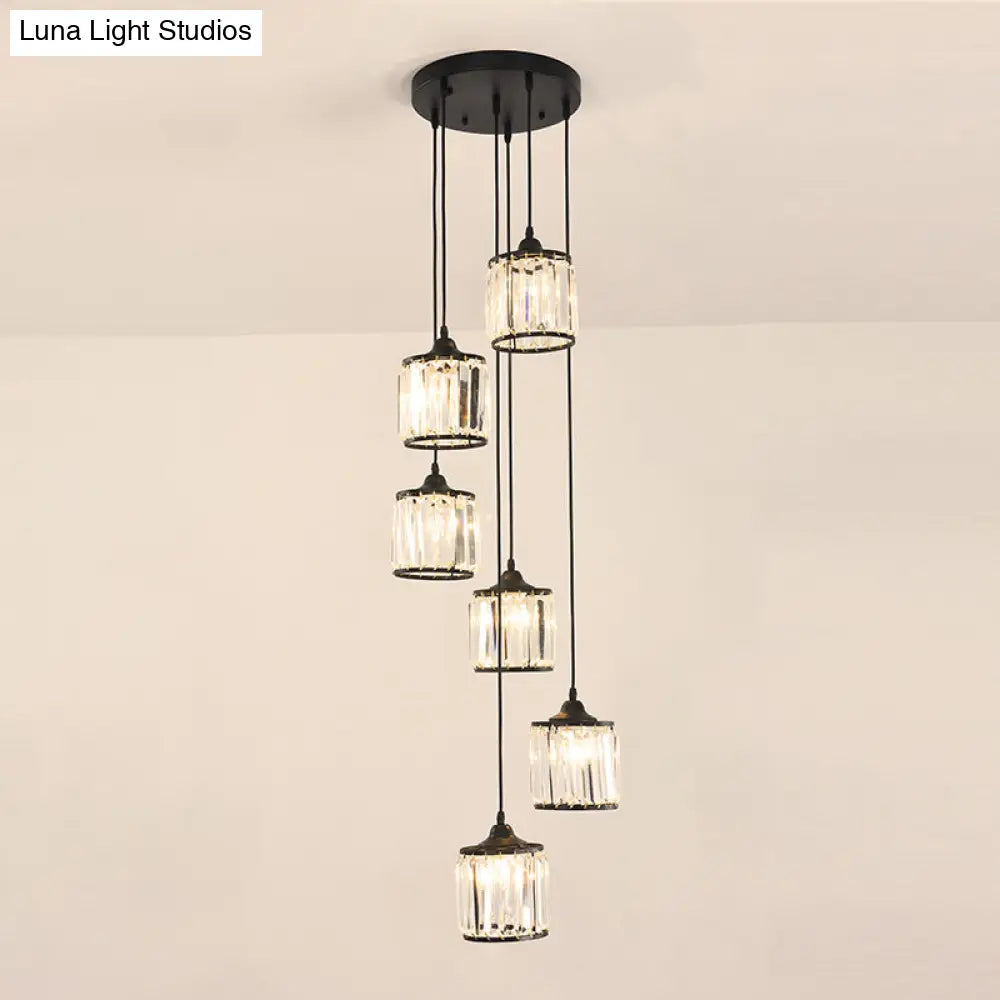 Contemporary Prismatic Crystal Pendant Cluster Light For Stairs 6 / Black